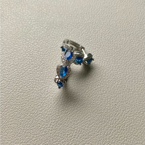 Simulated Sapphire Earrings Women's Blue Sapphire Hoop Earrings Round Sapphire - Picture 2 of 7